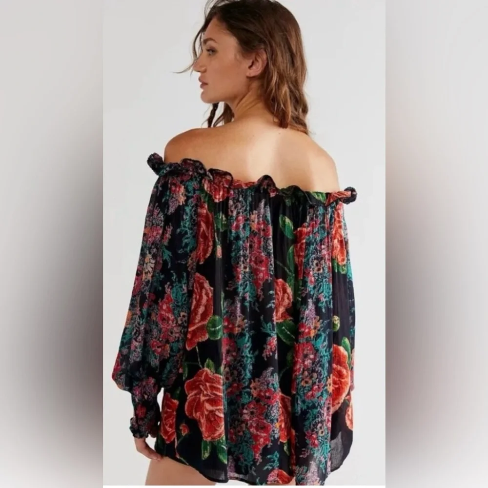 NWOT Free People XS Elana Tunic Top Black Off Shoulder Oversized New $128 retail - Picture 2 of 4